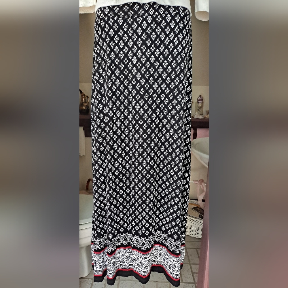 Liz Claiborne Maxi Skirt Aztec Pattern Black Skirt PLUS SIZE Spring Skirt XXL